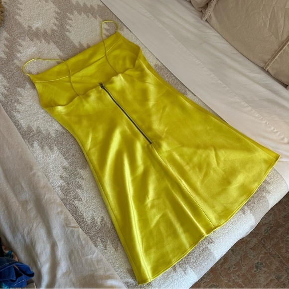 Alice + Olivia Harmony Mini Slipdress Satin 90s Cowl Neck in Canary Yellow - Picture 6 of 11